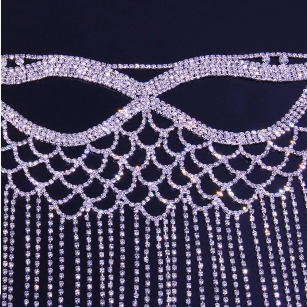 Crystal Tassel Face Mask Halloween Masquerade Mask for Women Jewelry Rhinestone